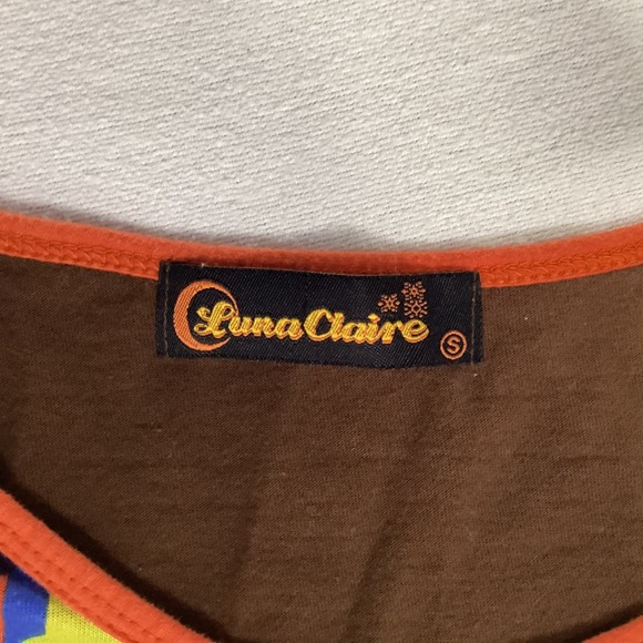 Luna Claire Womens Brown Floral Psychedelic Graphic Long Sleeve Top Small Cotton - Picture 2 of 8